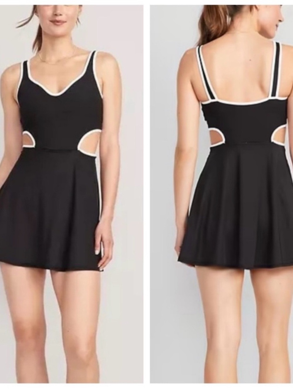 Old Navy Power Soft Black Cutout Dress w/ Shorts underneath & White Trim NWT 2X